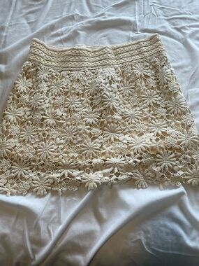 Crochet Floral Mini Skirt in Cream - Women's Skirt